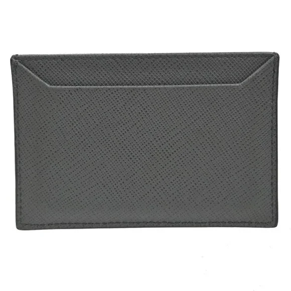 PRADA Logo Saffiano Card Holder Case Leather Gray Marmo 188-082825